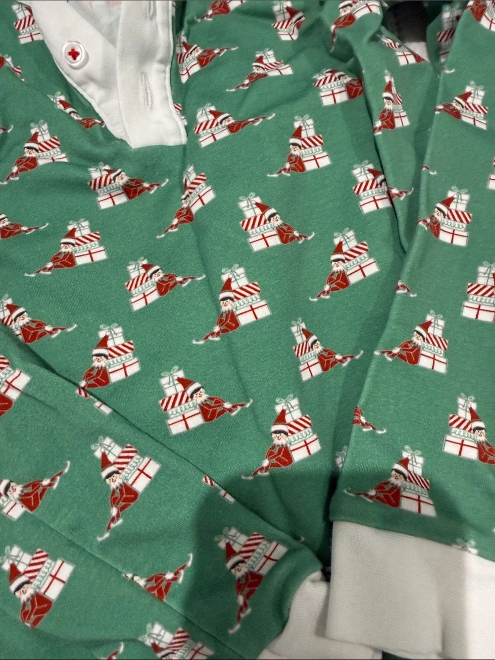 Kids Green Holiday Pajama Set with White Trim